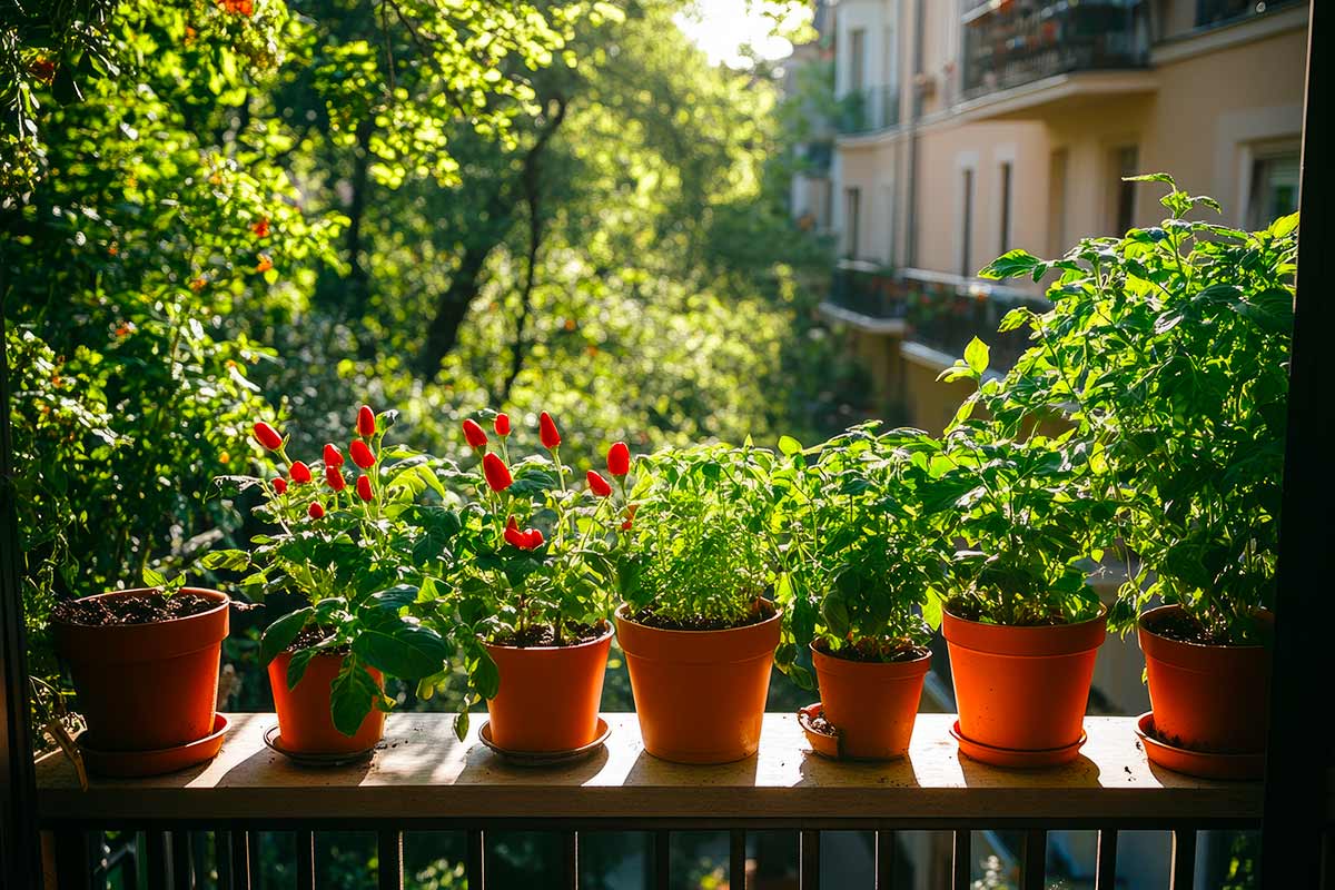 Peperoncini in vaso sul balcone