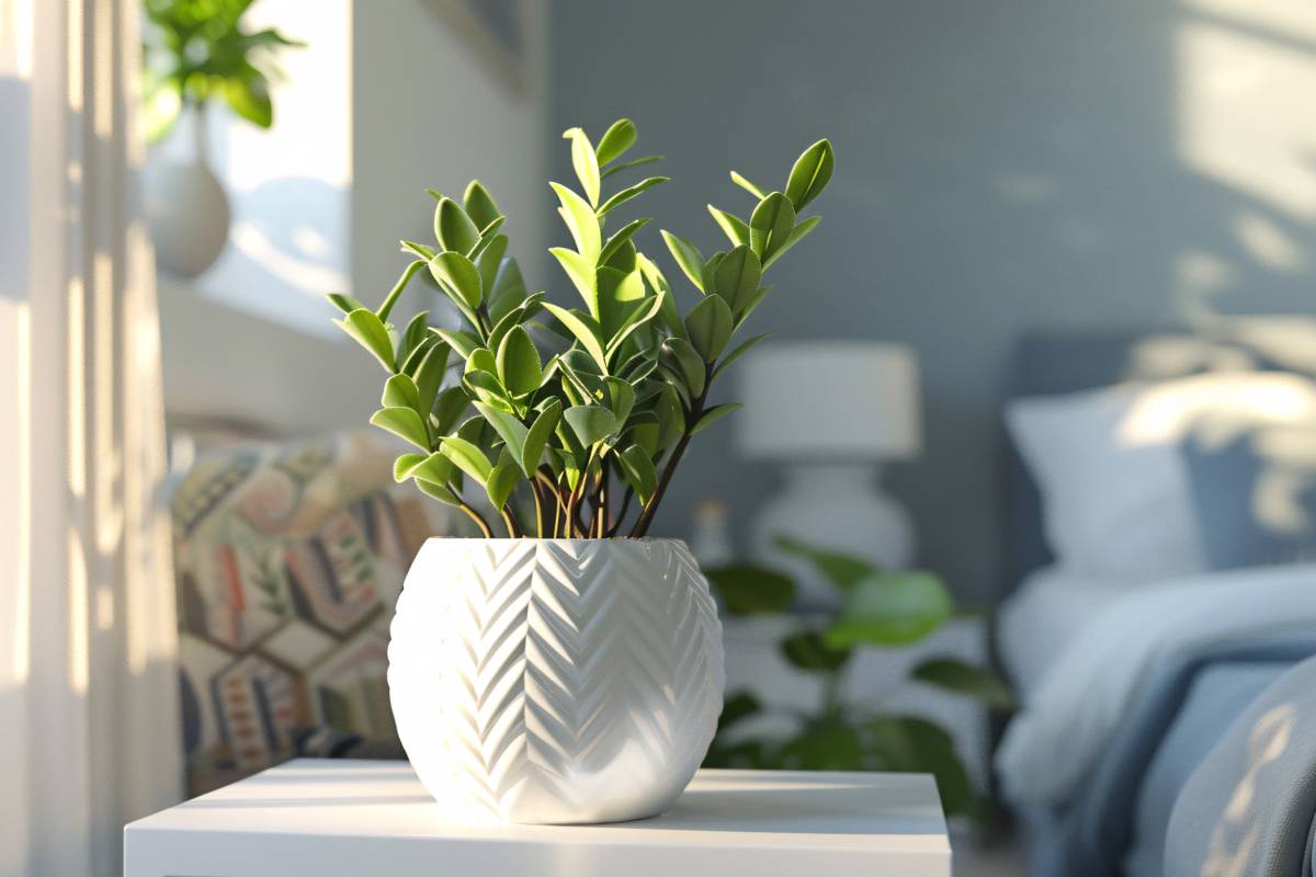 Zamioculcas in un vaso bianco